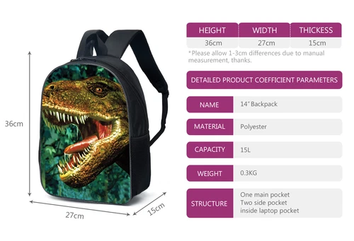 Kids Schoolbag 3D Cartoon Dinosaur Boys Backpack Dinosaur Backpack Schoolbag US - Bild 7 von 45