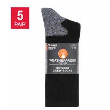 Weatherproof Vintage Men's Outdoor Wool Blended Crew Sock, Pack-5