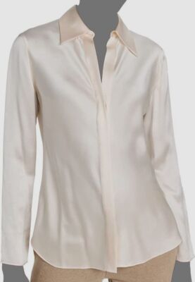 $397 Vince Women's Ivory Bias Cut Button-Up Silk Shirt Blouse Top Size XS