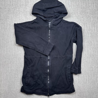Zyia Active Heavy Cinch Waist Sweatshirt Jacket Womens M Black Hooded Full Zip