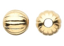 10 Gold Plated Brass 8mm Corrugated Round Metal Beads with 2-2.5mm Hole