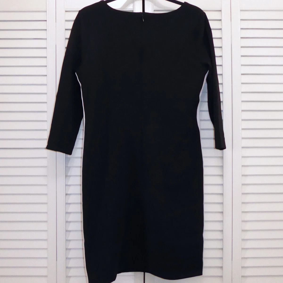 ALFANI BLACK DRESS 3 4 SLEEVE WHITE SPORT STRIPE SIDE SCOOP NECK 10P 10 PETITE