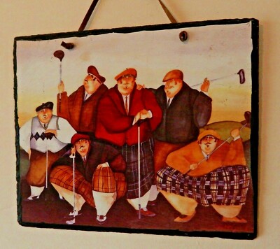 GOLF COLLECTIBLE WALL PLAQUE ''SWINGERS'' On AUTHENTIC ROOFING SLATE