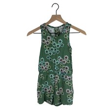 Mini rodini green floral flower face sleeveless shorts romper 5-6 // 116-122
