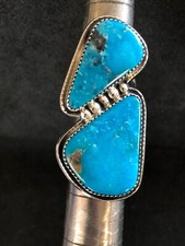 Navajo Turquoise 2 Stone Ring Sterling Silver Avin Joe High Grade King Sz7 0031