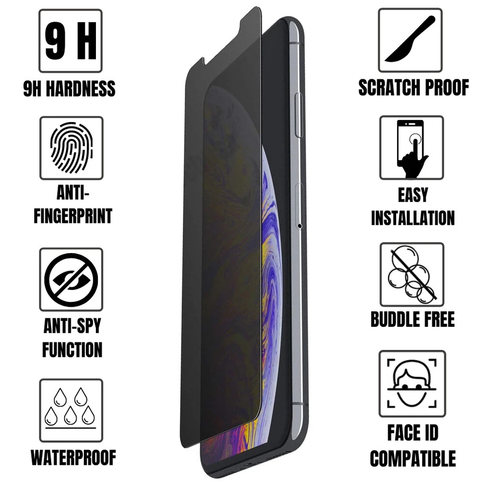 For iPhone 13 12 11 XS XR X 8 7 6 SE Tempered Glass Privacy Screen Protector Lot - Image 3 of 4