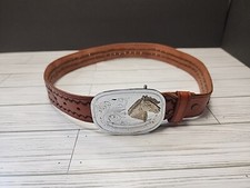 Vintage Hecho En Mexico Leather Belt With Horse Head Buckle 36"