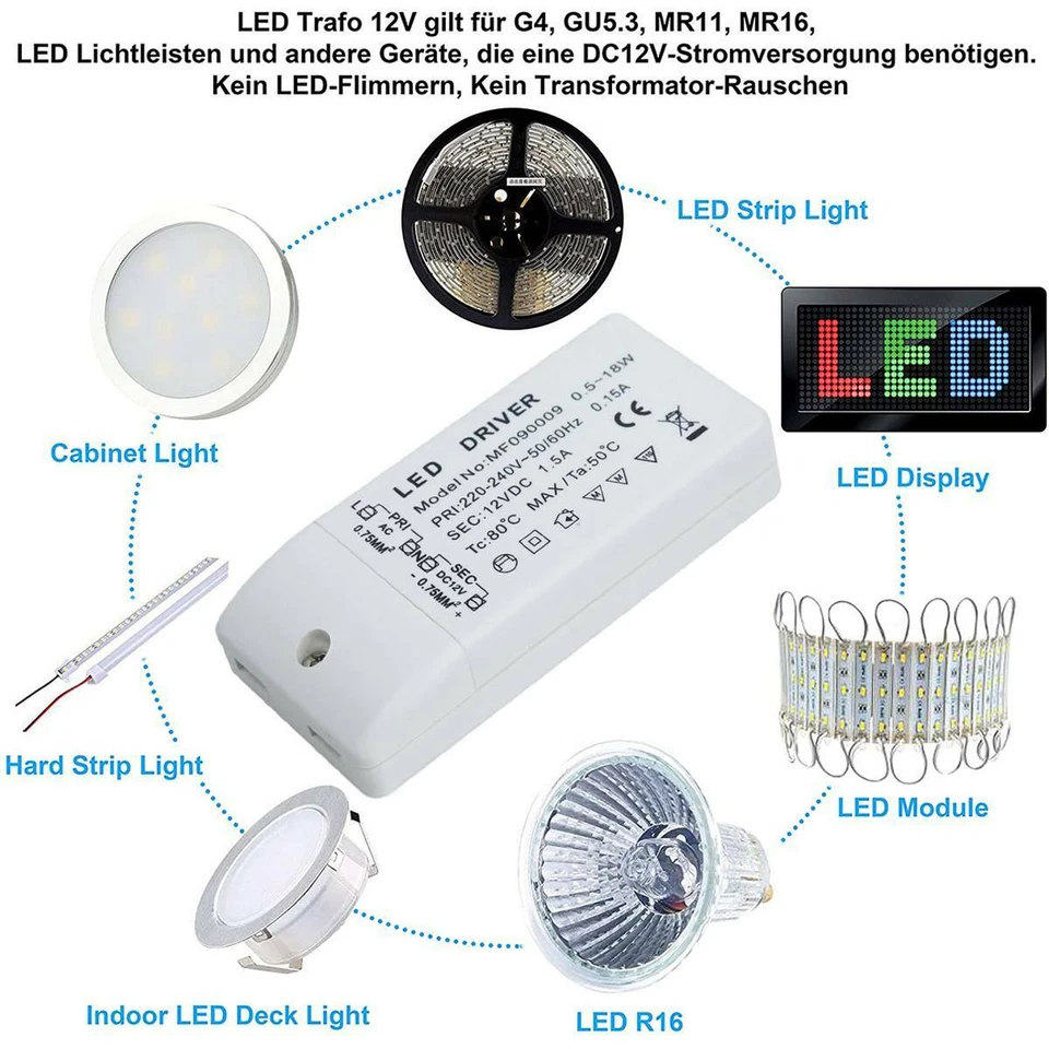 LED Driver Trafo 12W 20W 30W 50W 60W Transformator Netzteil DC 12V Treiber Power - Bild 2 von 4