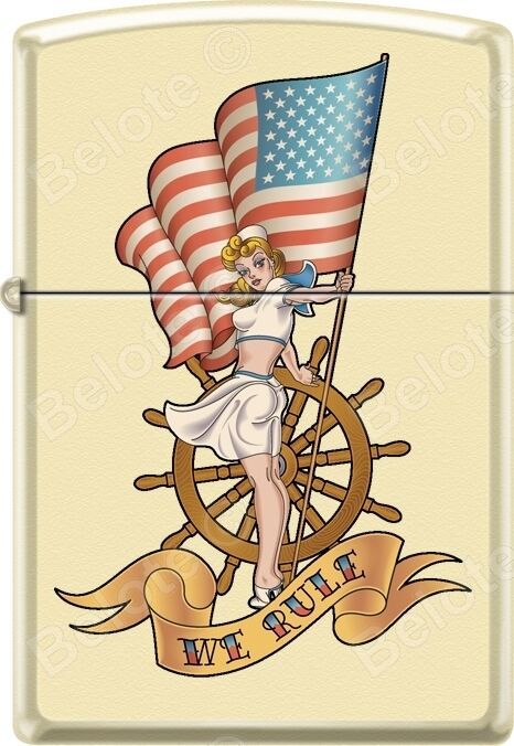 Zippo Pinup Nautical Flag Cream Matte WindProof Lighter NEW. Available Now for 21.24
