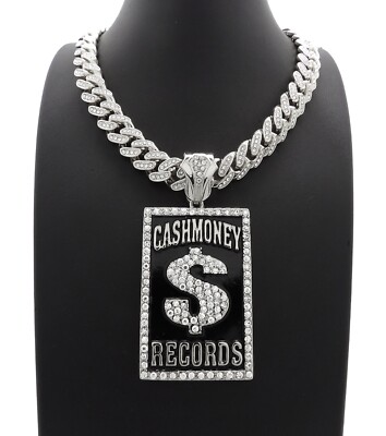 SILVER ICED CASH MONEY RECORDS PENDANT 