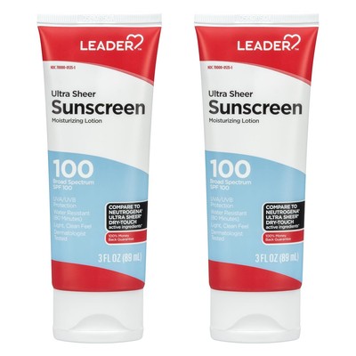 LEADER Travel Sunscreen SPF 100+, Ultra Sheer Dry-Touch Water Resistant and Non-