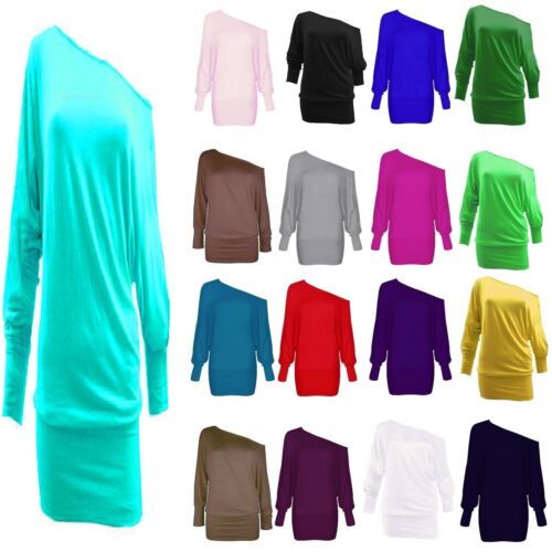 LADIES WOMEN BATWING TOP PLUS SIZE BAGGY TOP JUMPER JERSEY LONG SLEEVE PLAIN  - Picture 1 of 24