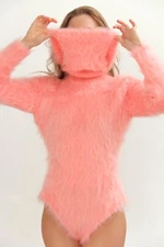 SuperTanya  pink mohair bodysuit with extra long turtleneck ready to ship size M