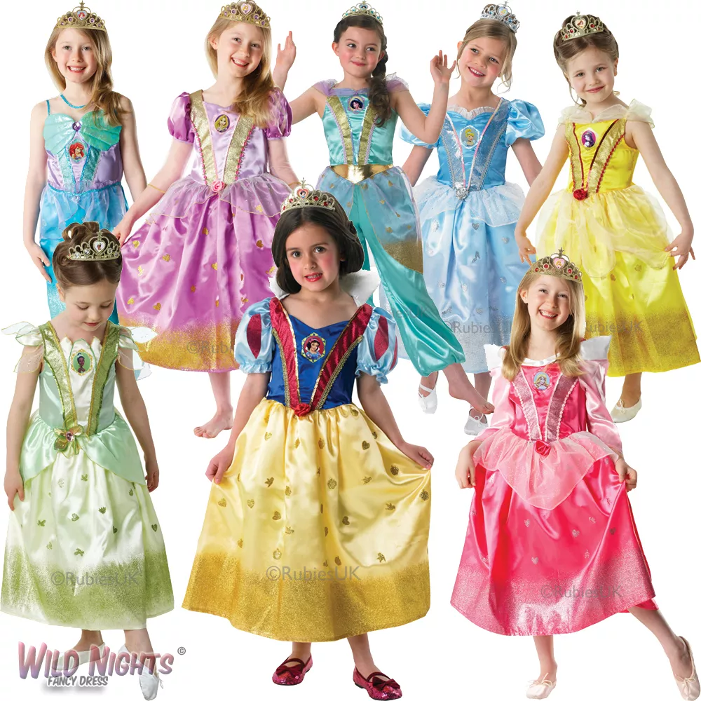 Disney Girls Glitter Princess Fancy Dress Costume With Tiara