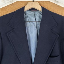 VTG Blazer Mens 40R Navy Blue 2 button Wide Notch Lapel 1960s Sport Coat Canvas