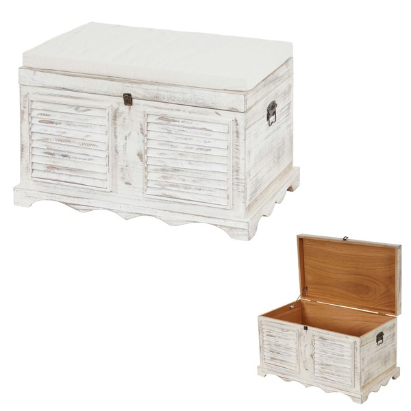 Holztruhe Sitzbank Aufbewahrungstruhe 50X76X45Cm, Vintage, Weiß, Shabby-Look-image