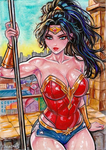 Original Painting A4 Beautiful Wonder Woman Fan Art DC Comics Female Character