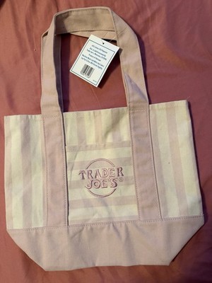  Trader Joe's Limited Mini Canvas Pastel Striped Tote Bag 2026 Pink 