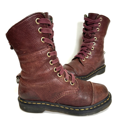 Dr. Martens AIMILITA halbhohe Damenstiefel kirschbraun mit Schottenmuster gefüttert Größe UK 5