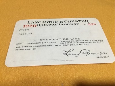 1920 Lancaster & Chester Railway Co PASS S.C. L+C Railroad Springmaid Line
