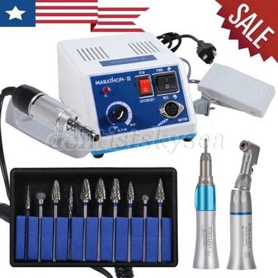 Dental Marathon Electric Micromotor/ Contra Angle Straight Handpiece/10*Burs NEW