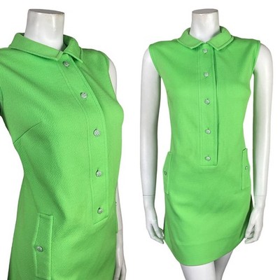Vintage 60er Jahre hellgrün einfarbig Mod Gogo Shirt Etuikleid kastig Minikleid 12