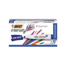 BIC Intensity Low Odor Dry Erase Marker, 12 Pack, Chisel Tip, Blue, Non-Toxic