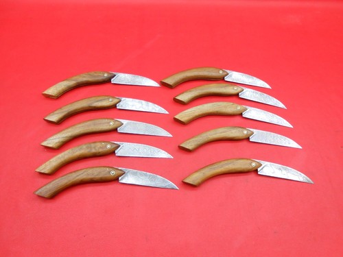 Custom Handmade 10 Pcs Pattern Damascus Fish Folder Knife Teak Wood Grip C04 - Picture 4 of 13