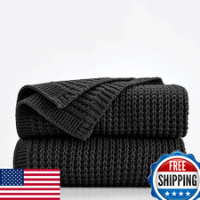 Douceur Black Chunky Cable Knit Throw Blanket for Bed - Soft  Cozy
