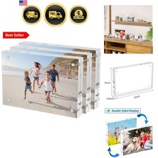 4x6 Acrylic Picture Frames 3 Pack, 20 Thicker Block, Clear Picture Frames Fr...