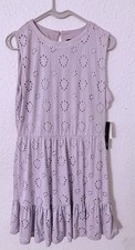 Eyelet Sleeveless Ruffle Hem Dress
