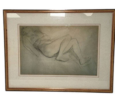 Vintage Framed Figure Study Drawing Nude Sketch Gilt Frame
