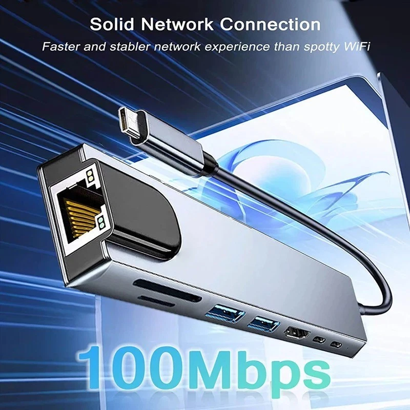 8-in-1 USB C Hub Adapter für MacBook Pro Air HDMI USB 3.0 SD/TF Kartenleser - Bild 4 von 4