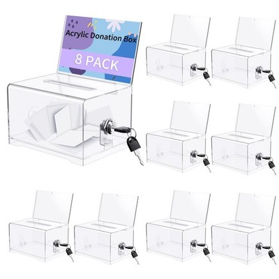 8 Pack Clear Acrylic Donation Containers with Lock and Sign Holder, 6.1 x 4.6...