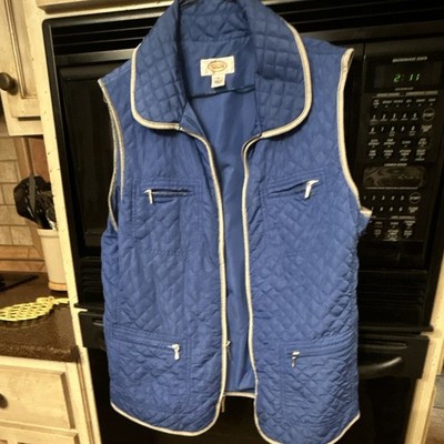 Talbots Blue Quilted Full Zip Vest w/ Pockets Lined Contrast Trim Size S