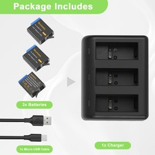 3Pcs Battery &Charger for GoPro Hero 8 7 6 5 Black CHDHX-501 AHDBT-501 AHDBT-801