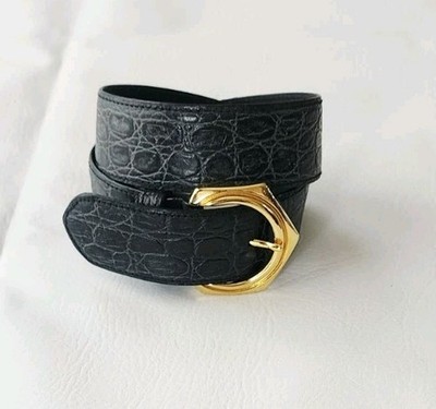 Vintage Gianni Versace Black Croc Alligator Embossed Leather Belt
