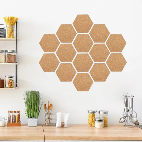 Korkpinnwand Korkwand Set Memoboard Kork Bulletin Board sechseckig Naturfarbe - Bild 5 von 7