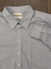 Gold Label Roundtree & Yorke Mens Blue Striped Button Up Shirt Size 20-34/35 Big