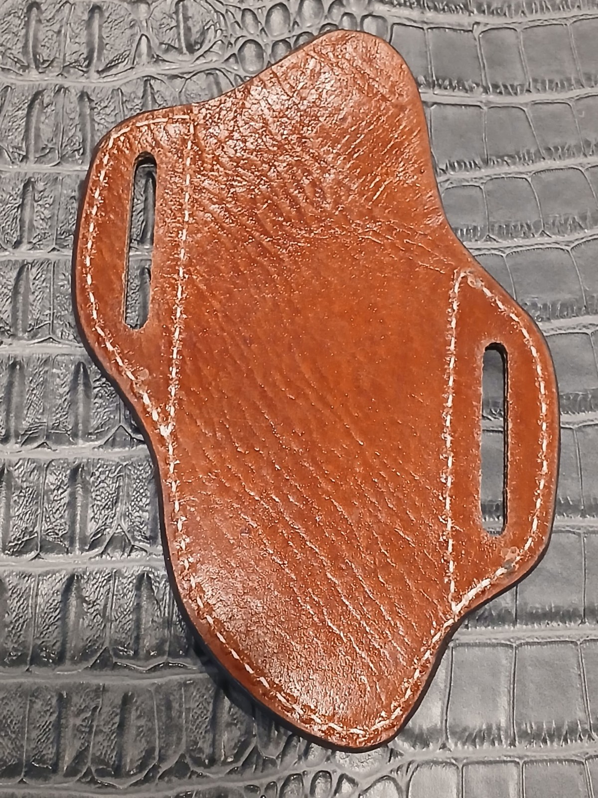 Brown Open Top Belt Loop Basketweave 45° Fix Blade Knife Leather Sheath