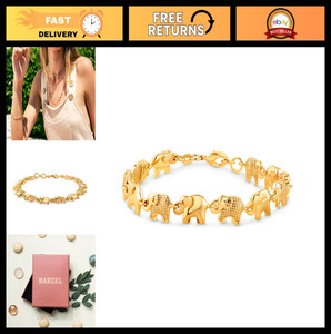 Authentic 18K Gold Plated Elephant Bracelet for Women - 7.5" Adjustable Jewelry