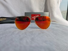 RAY-BAN RB3025 Aviator Sunglasses Gold Frame 58mm Red Lens