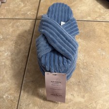 Auden Plush Corduroy Crossband Mule Slippers Sandals Blue Women  s S/M 5-7 New
