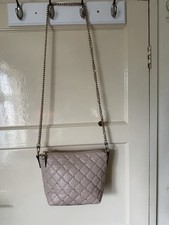 Karen Millen Beige Studed Quilted Shoulder Bag With Long Gold Chain Handle