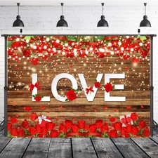 1 PC Valentine's Day Brown Wood Heart Roses Backdrop Love 7x5ft