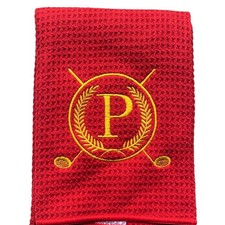 BRAND NEW  RED Microfiber Golf Towel Embroidered Monogram "P"  16" x 24"