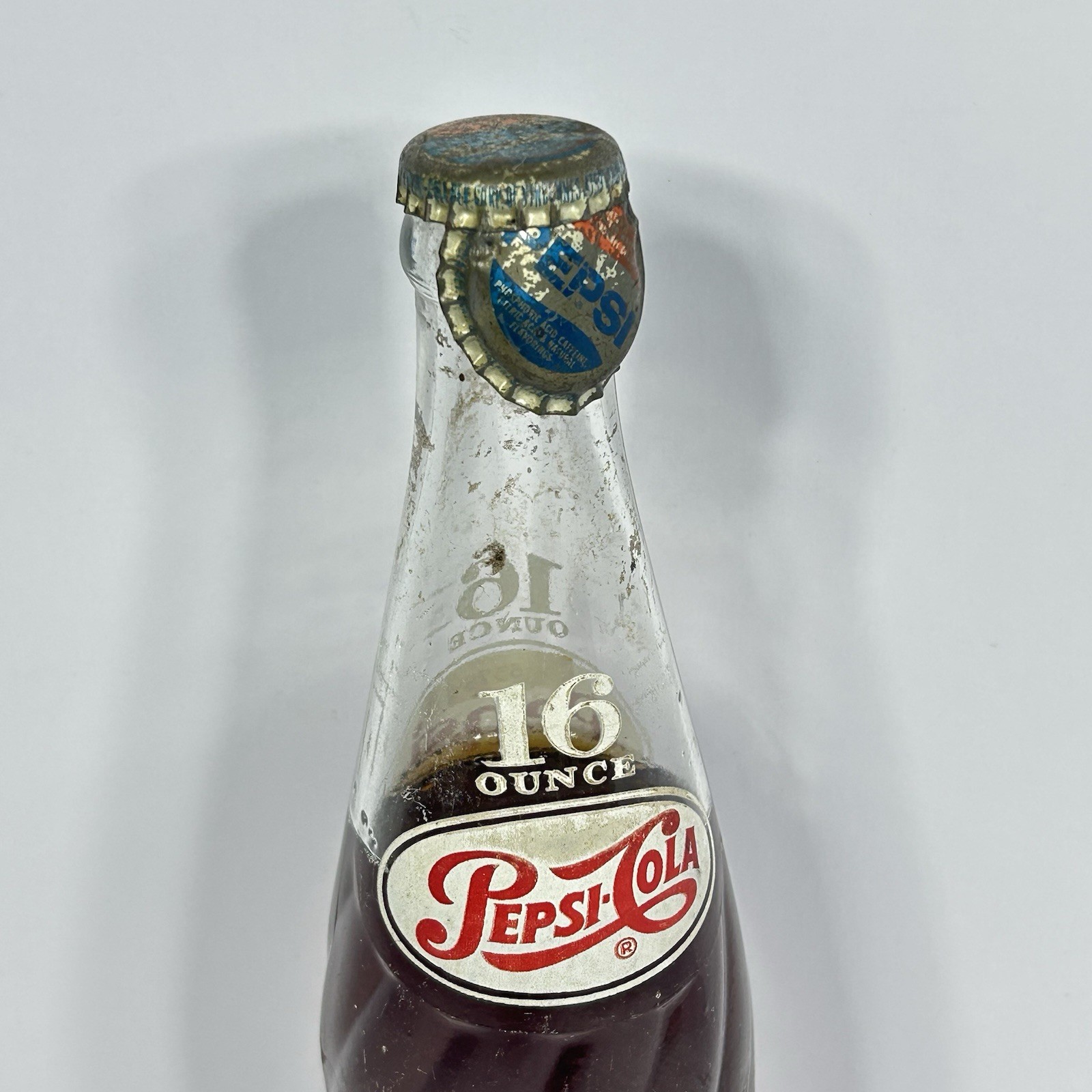 Pepsi Cola 16 oz Bottle Rare Double Cap Soda Pop Glass Error Bottle 11" VTG