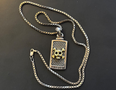 SELTENER LAGOS Anthem Tag Anhänger & 24'' Italy Box Kette, 925 Silber & 18K Gold 39,4g