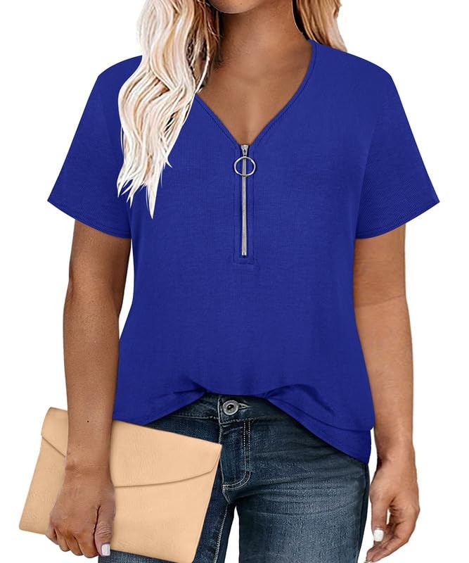 Plus Size Short Sleeve Tops for Women 2X Zip Up Summer