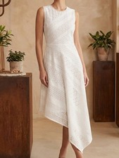 Asymmetric Eyelet Lace BCBGMAXAZRIA White Fit-Flare Midi Dress Size XXS